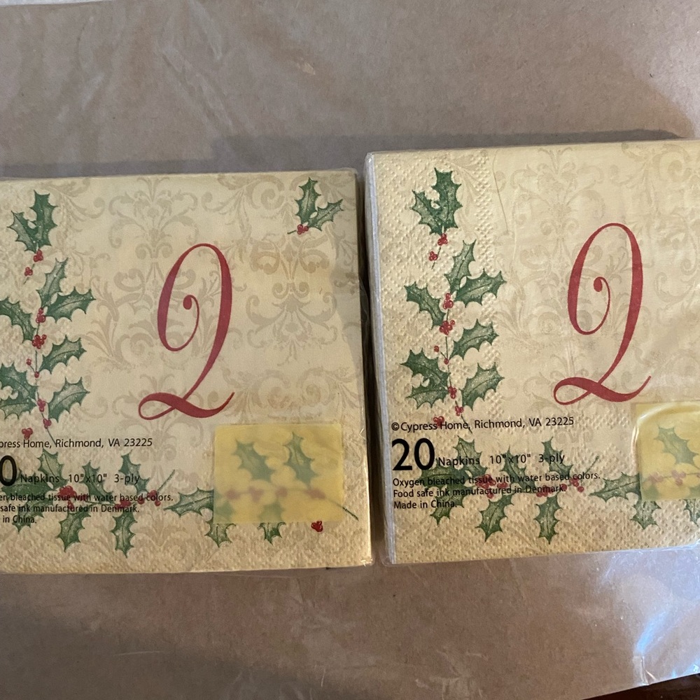 Cypress Home 3-ply paper napkins Monogram Letter Q. 3 pkgs. (60 napkins total)